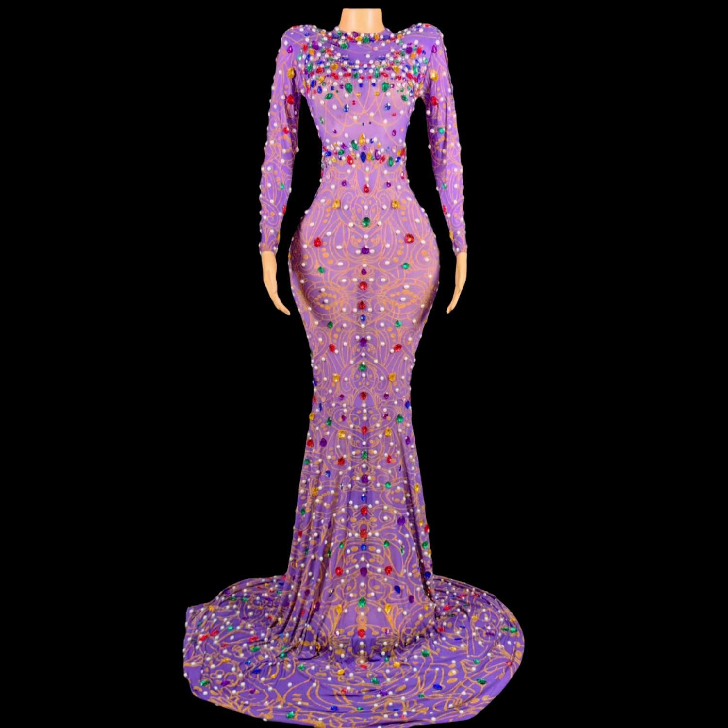 Sparkly Rhinestone Club Party Dress - Sparkly Rhinestones Purple Mermaid Dress High-end
