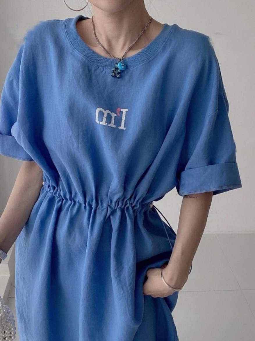 Korean Style A Line Shirt Dress - Chic Summer Casual round Neck Letter