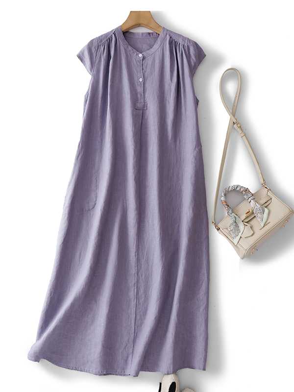 Casual Loose Linen Shirt Dress - Summer Pure Color Cotton Linen Sleeveless
