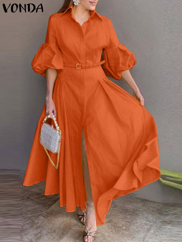 French Vintage Floral Midi Dress - VONDA Elegant Maxi Dress Summer Women