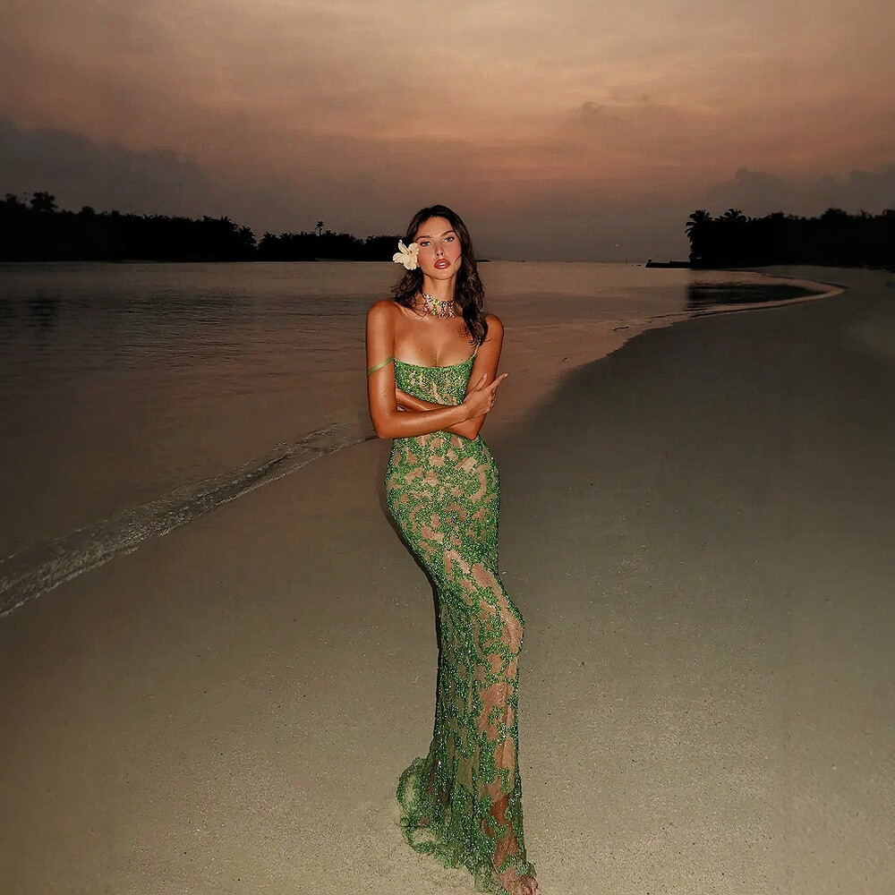 Sexy Mesh Sheer Bodycon Dress - XXOWENLI Green Lace Sequin Dress V