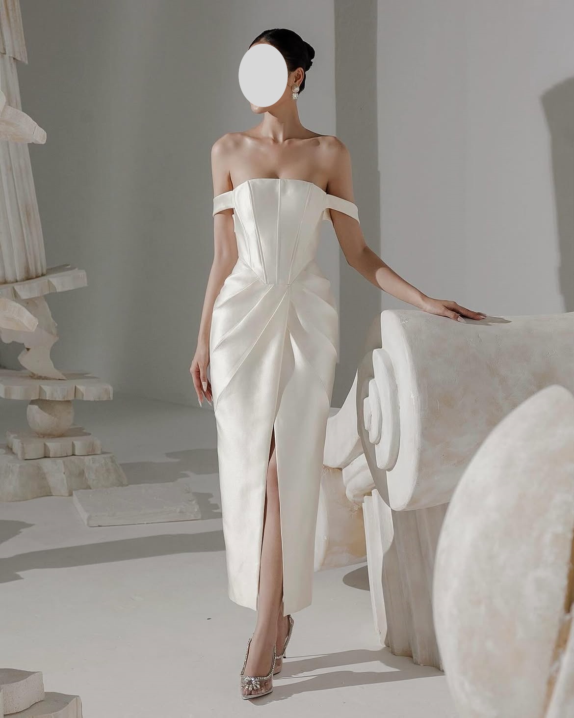 Elegant Satin Evening Gown Split - QR Customized Sheath Off The Shoulder