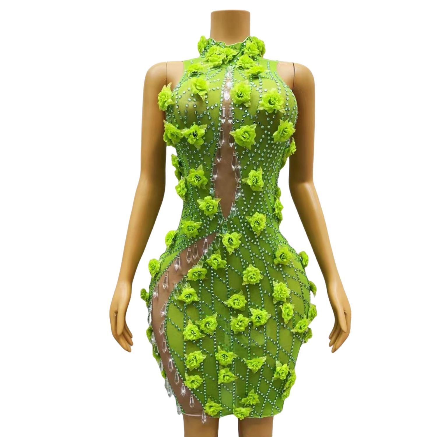 Sparkly Rhinestone Club Party Dress - Chic Sparkly Crystals Rhinestone Green Bodycon