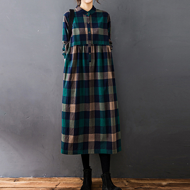 Casual Loose Linen Shirt Dress - Women Autumn New Vintage Mori Girl