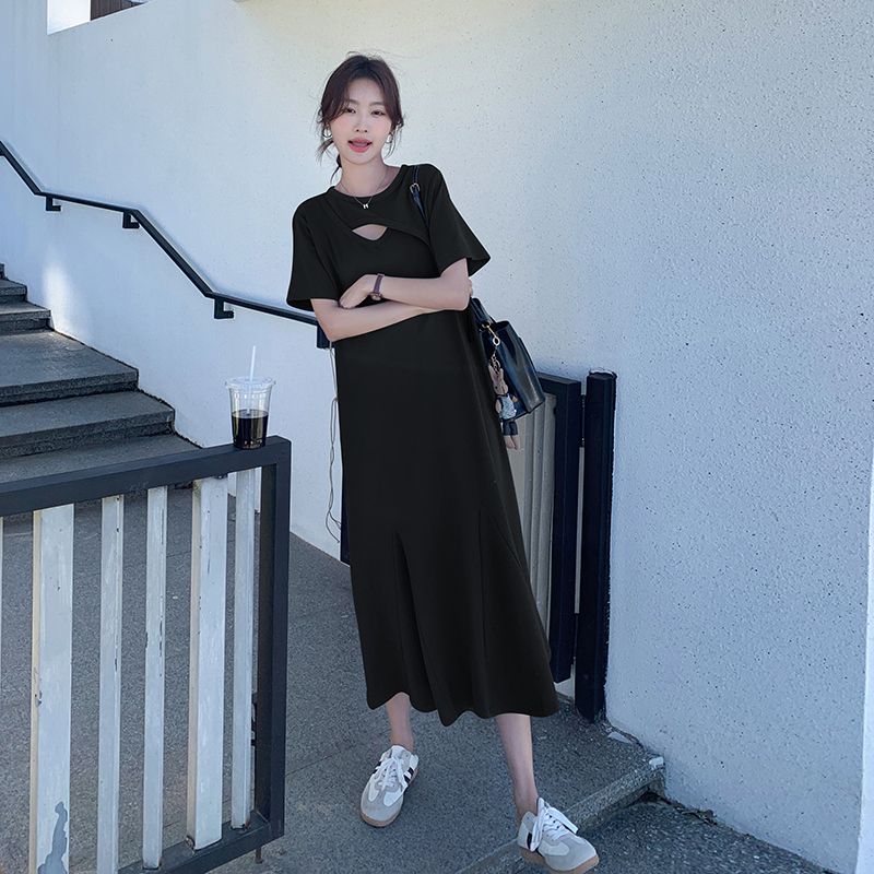 Lazy Style Hollow Out Solid Si - огляд і ціна Korean Style A Line Shirt Dress