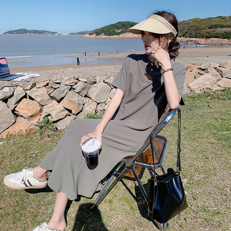 Lazy Style Hollow Out Solid Si - огляд і ціна Korean Style A Line Shirt Dress