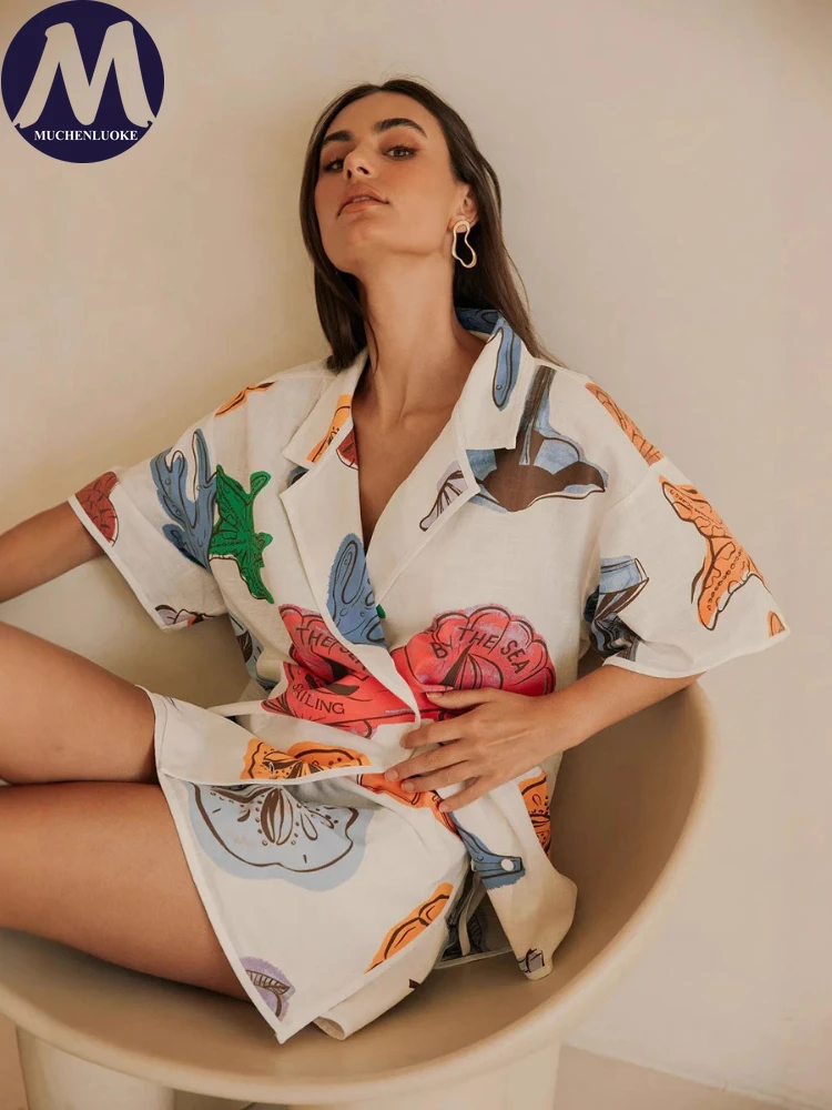 Summer Two Piece Outfits for W - огляд і ціна Casual Loose Linen Shirt Dress